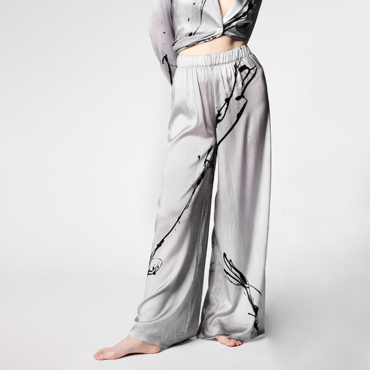 Dripping Effect Silk Pants