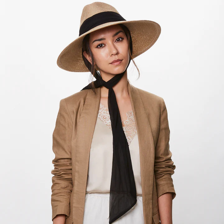 Cassidy Hat with Black Scarf - Sand