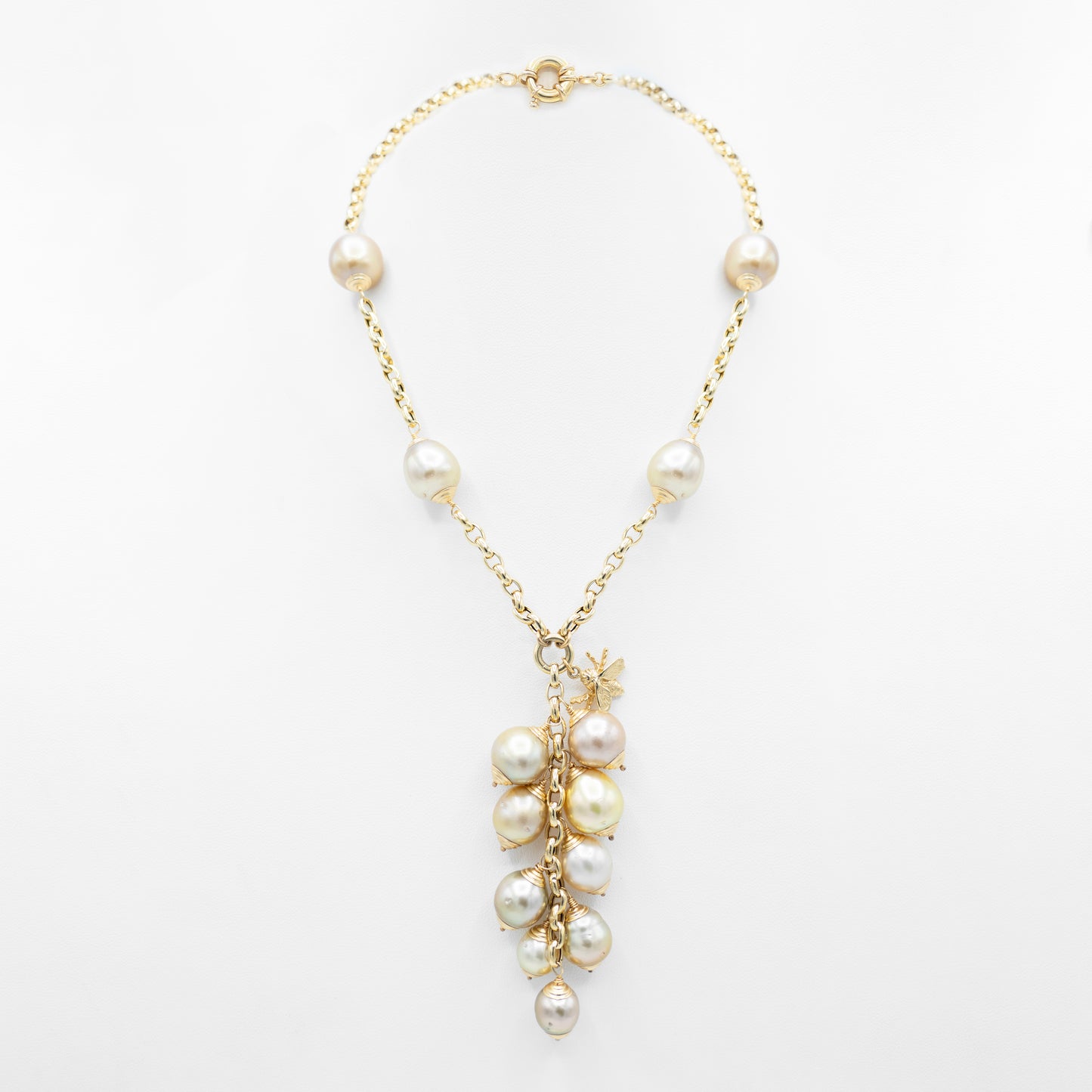 South Sea Pearl and 14k Gold Bee Necklace