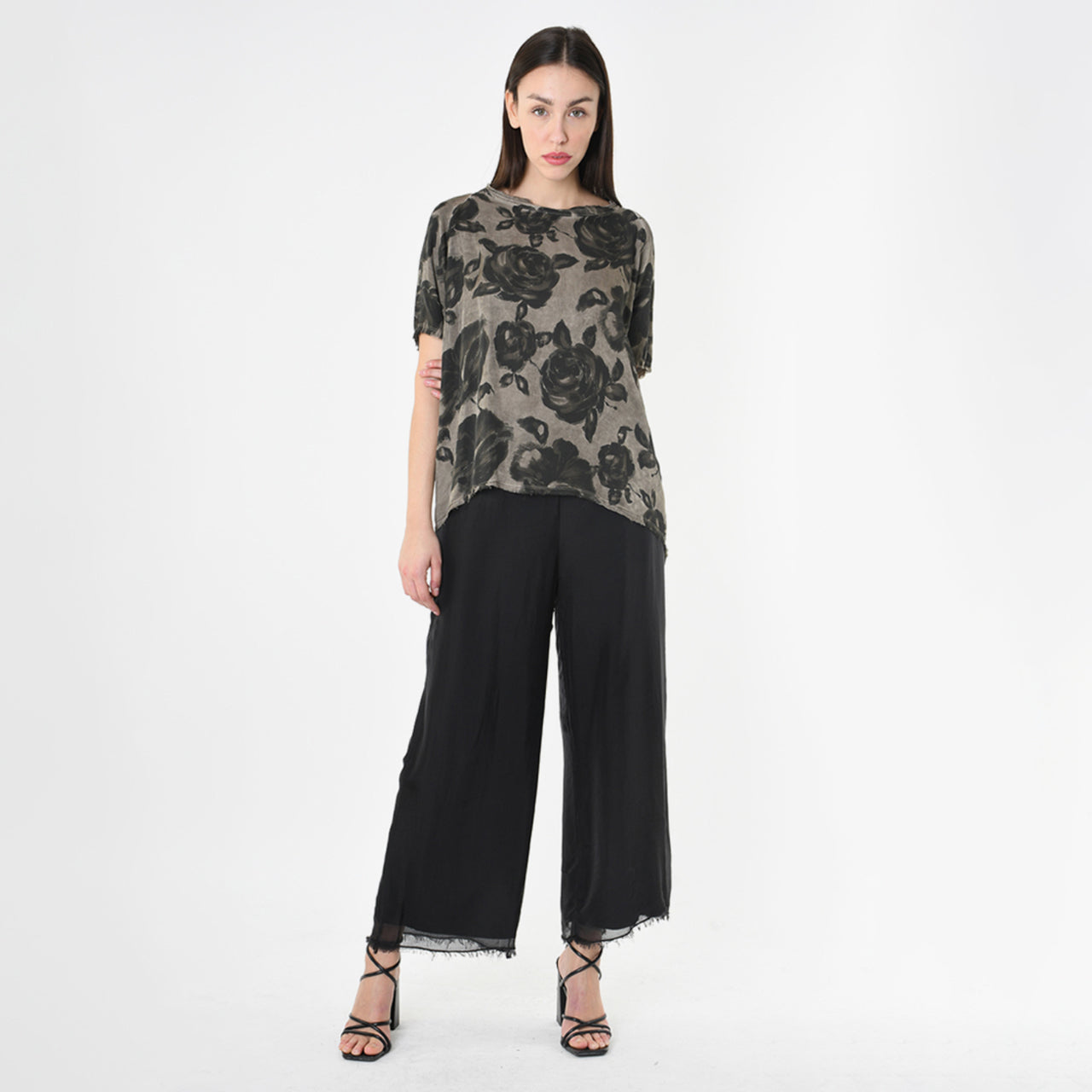 Floral Print Satin T-shirt