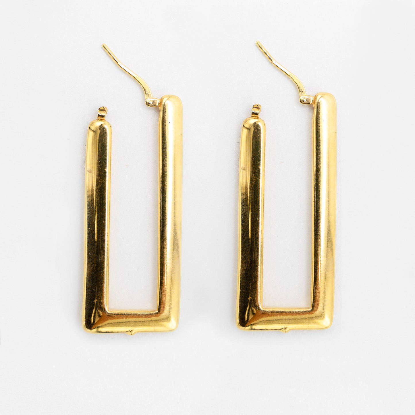 14K Hollow Gold Rectangle Hoop Earrings