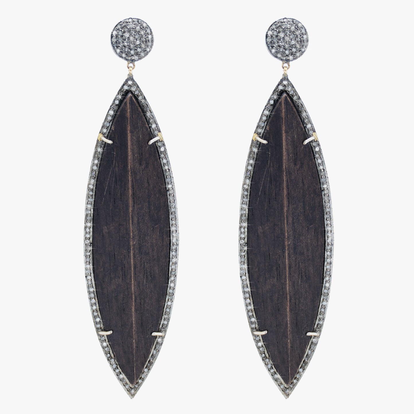 Wood and Diamond Earrings