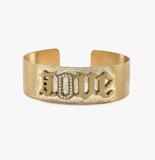 10K Gold and Diamonds 'Love' Cuff