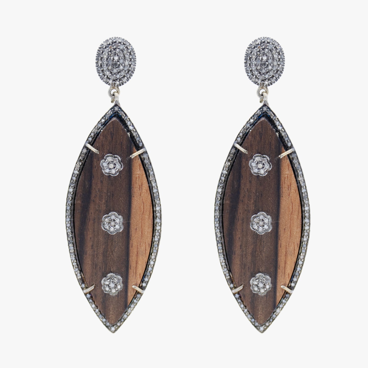 Wood and Diamond Earrings